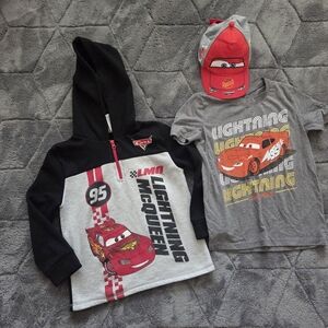 Disney Pixar Cars Lightning Mcqueen 3 Piece Bundle 7/8 Hoodie Tee Hat Kidcore